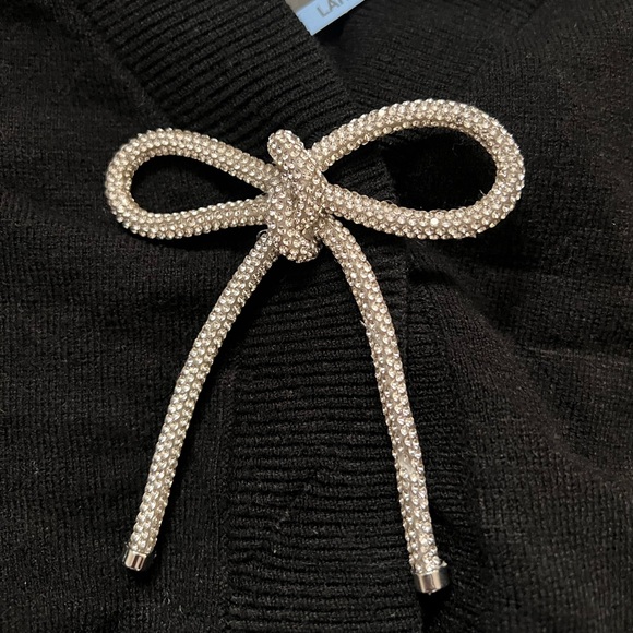 NWT Express Sparkle Bow Cardigan SOLD OUT Puff Sleeve Black XL - Picture 7 of 15